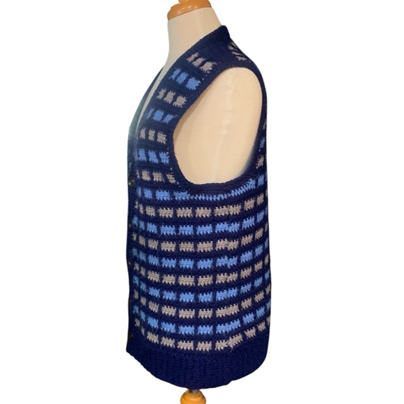Vintage homemade blue and gray knit sweater vest approx size Large - Picture 3 of 6